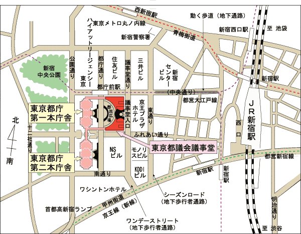 都議会議事堂までの地図