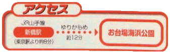 お台場海浜公園までのアクセスはJR新橋駅よりゆりかもめ交通で約12分